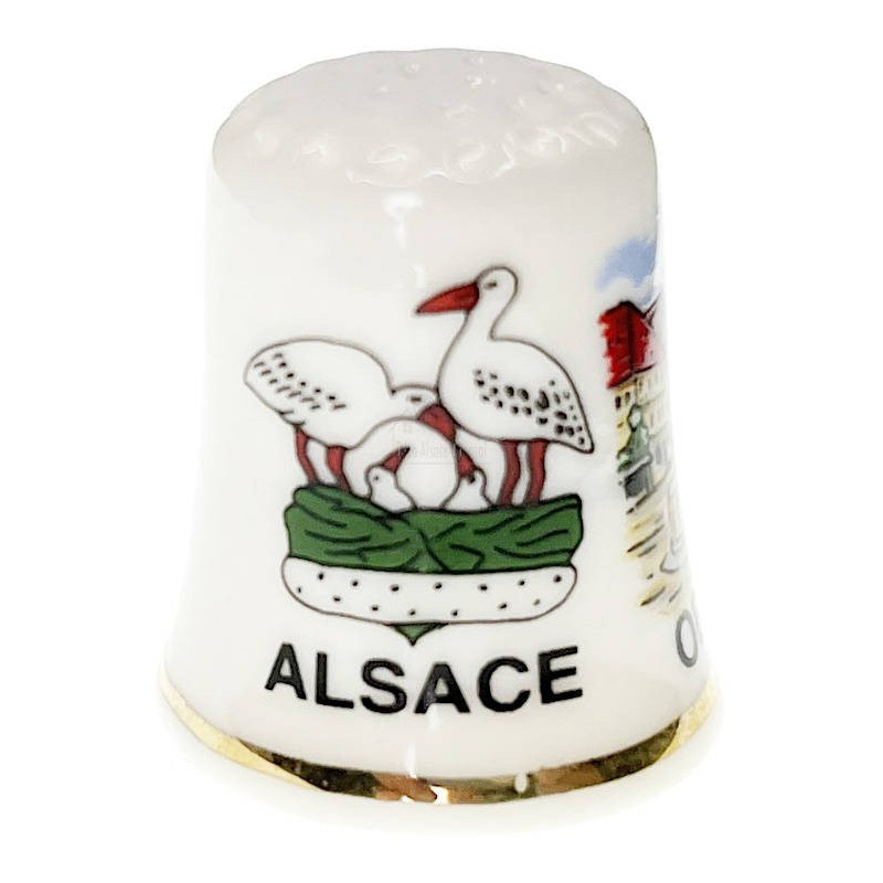 Dé à Coudre en Porcelaine décor Village, Cigogne et Centre Ville Obernai