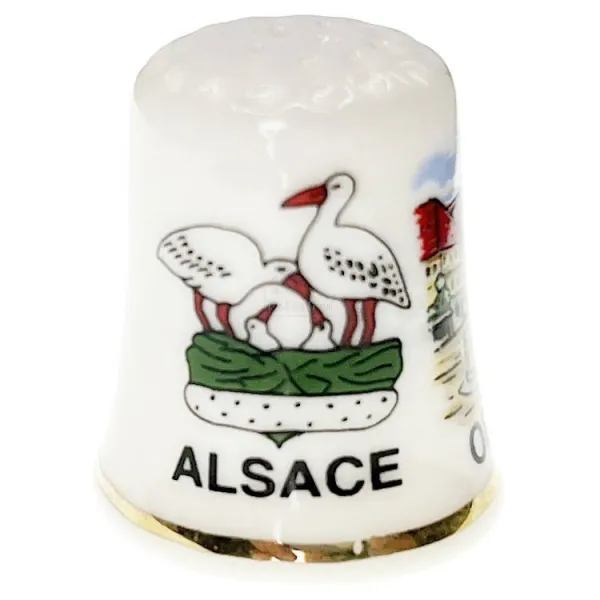 Dé à Coudre en Porcelaine décor Village, Cigogne et Centre Ville Obernai