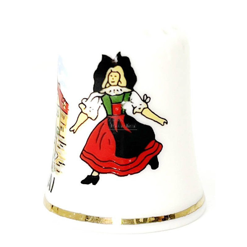 Porcelain Thimble with Village, Stork and Town Center decor Obernai