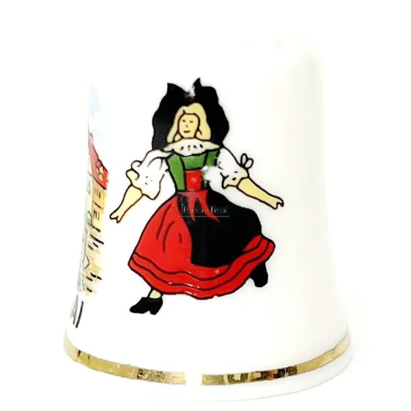 Dé à Coudre en Porcelaine décor Village, Cigogne et Centre Ville Obernai