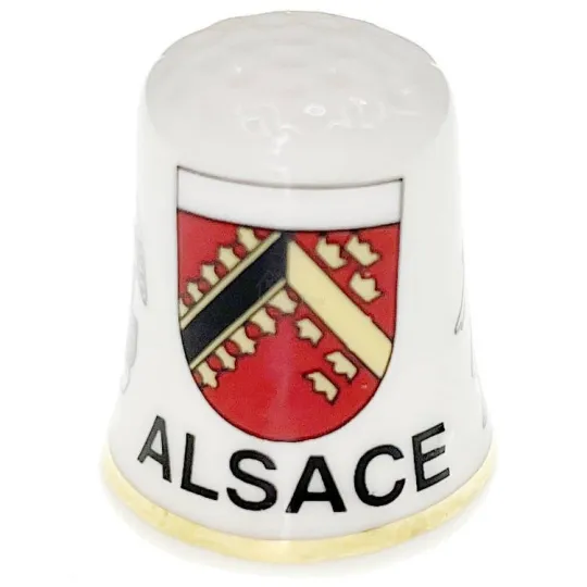 Dé à Coudre en Céramique Blason Alsacien, Cigogne et Alsacienne