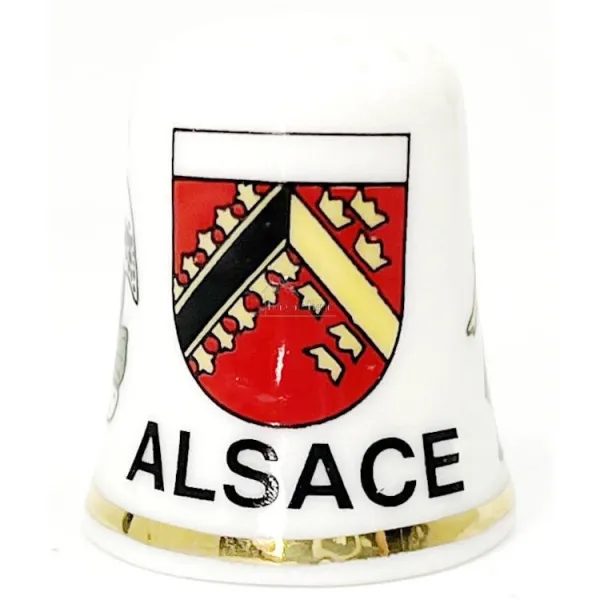 Dé à Coudre en Céramique Blason Alsacien, Cigogne et Alsacienne