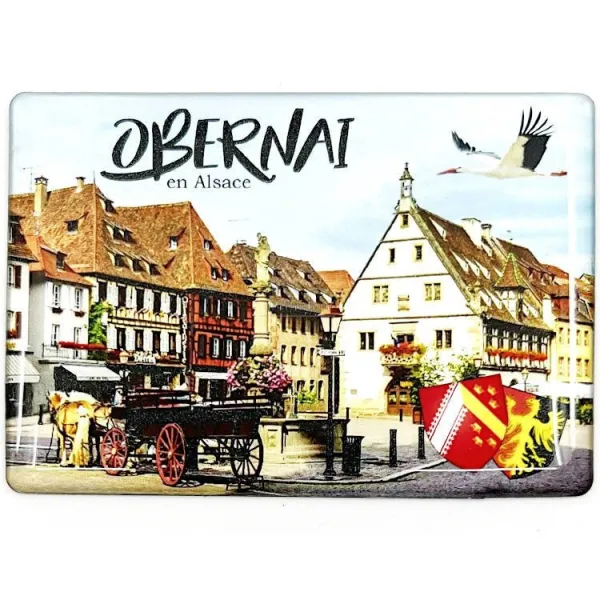 Dekorativer Magnet Marktplatz und Wappen Obernai