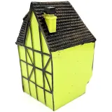 Green Alsatian corner house with half-timbering in resin