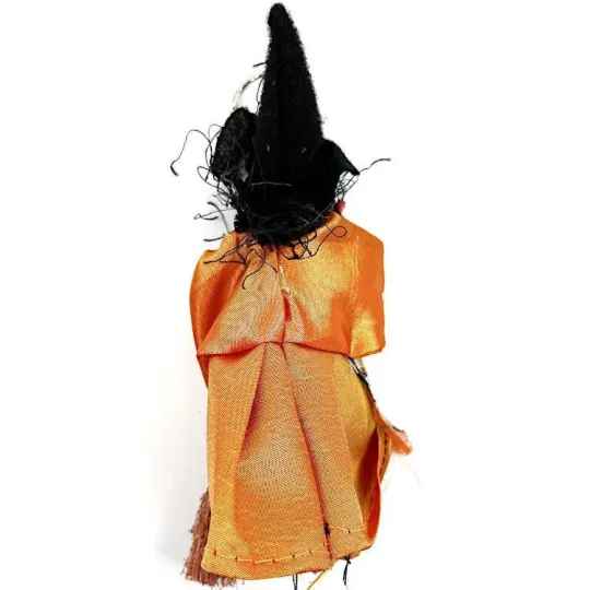 Keychain Witch of Alsace with broom orange dress 17 cm