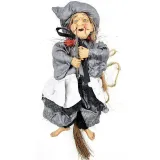 Sorcière d'Alsace à lunettes robe satinée grise cape rouge 23 cm