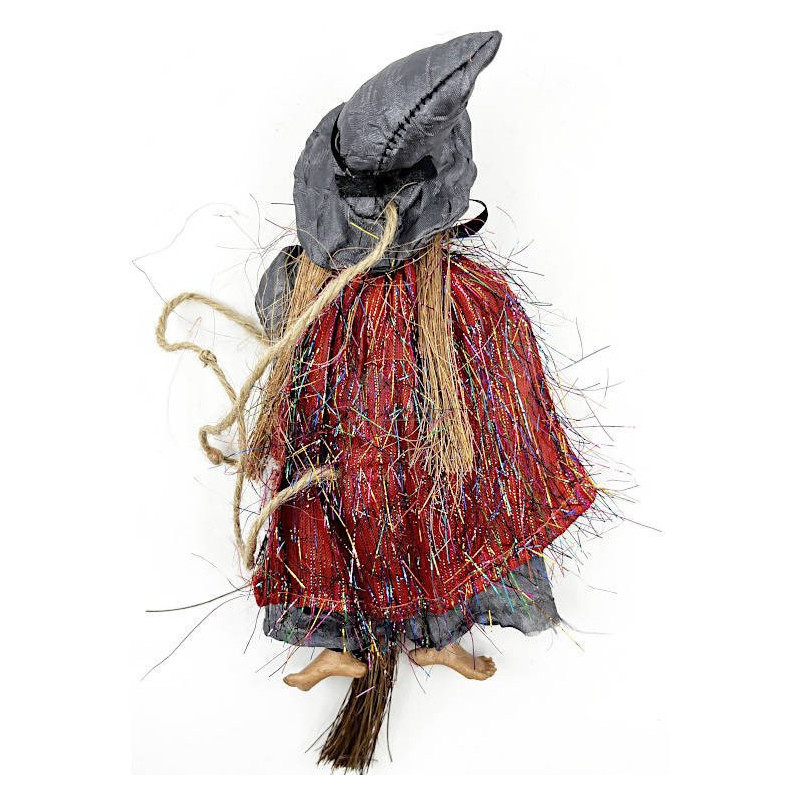 Sorcière d'Alsace à lunettes robe satinée grise cape rouge 23 cm