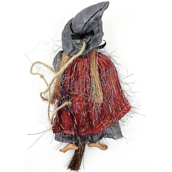 Sorcière d'Alsace à lunettes robe satinée grise cape rouge 23 cm