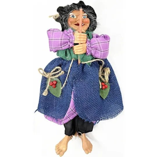 Heks Elzas om op te hangen, paarse jurk en hulst, 32 cm