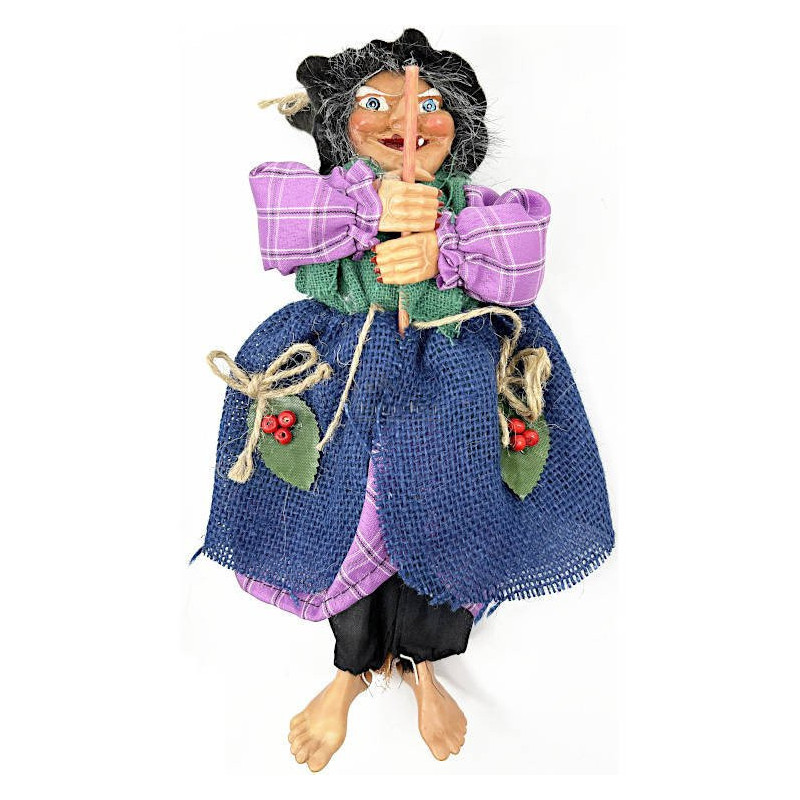 Sorcière d'Alsace à suspendre robe violette et Houx 32 cm