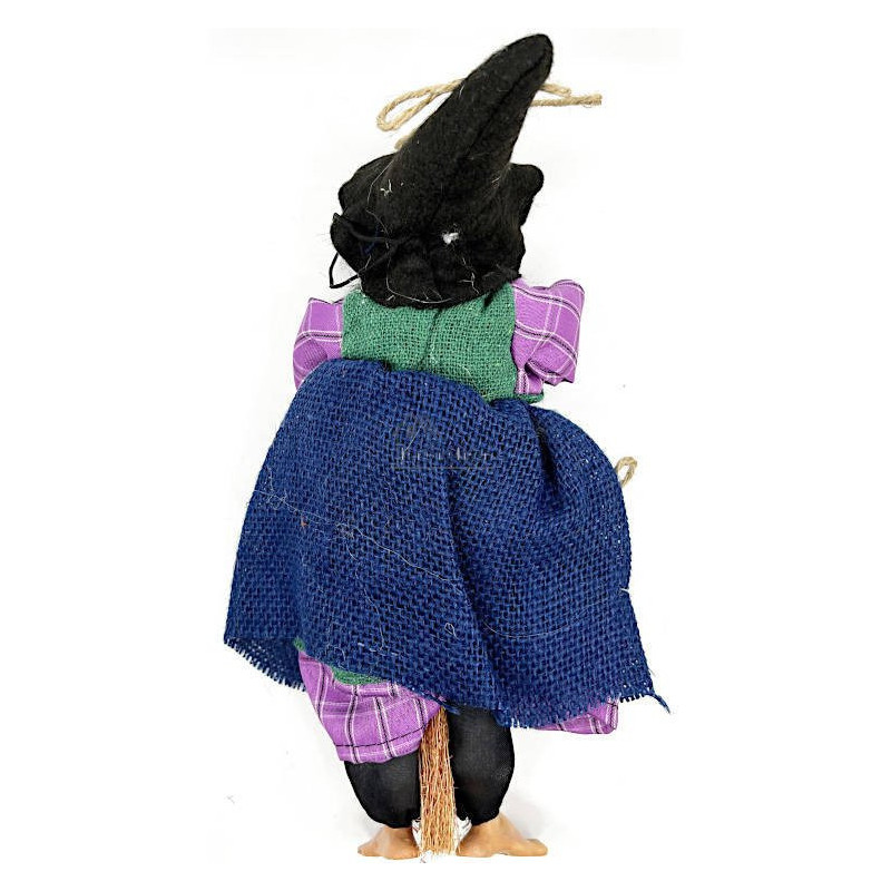 Elsässische Hexe zum Aufhängen mit violettem Kleid und Stechpalme 32 cm