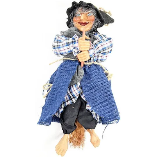 Heks Elzas om op te hangen, blauwe jurk en hulst 32 cm