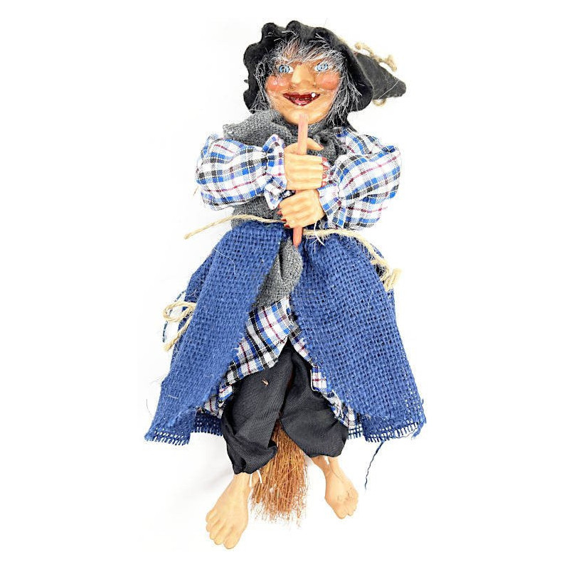 Sorcière d'Alsace à suspendre robe bleue et Houx 32 cm