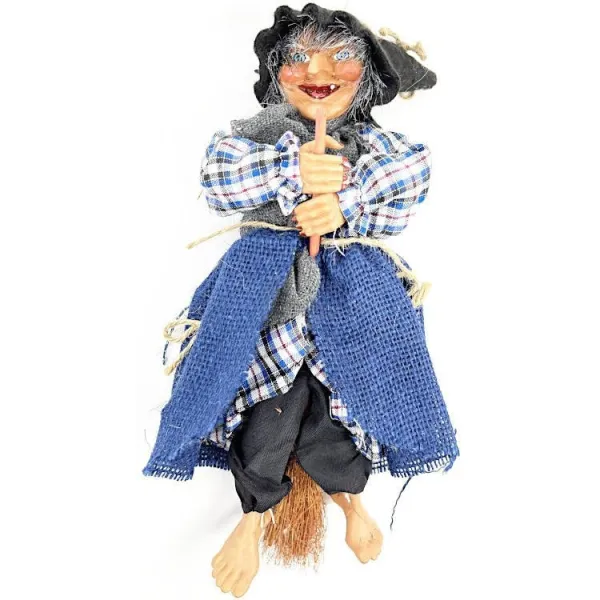 Sorcière d'Alsace à suspendre robe bleue et Houx 32 cm