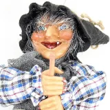 Hanging Alsatian Witch with blue dress and holly 32 cm