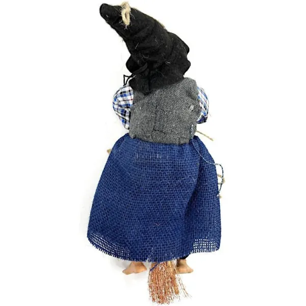 Hanging Alsatian Witch with blue dress and holly 32 cm