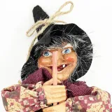 Alsatian Witch to hang with ochre dress and holly 32 cm