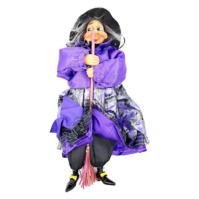 Sorcière d'Alsace à suspendre robe satinée violette 25 cm