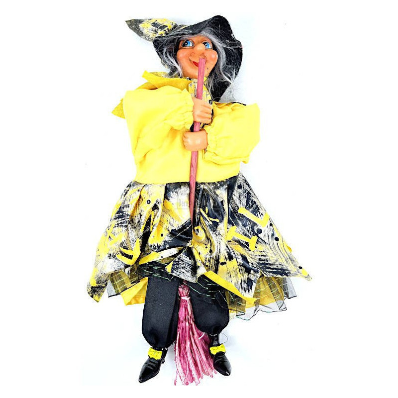 Sorcière d'Alsace à suspendre robe satinée jaune 25 cm