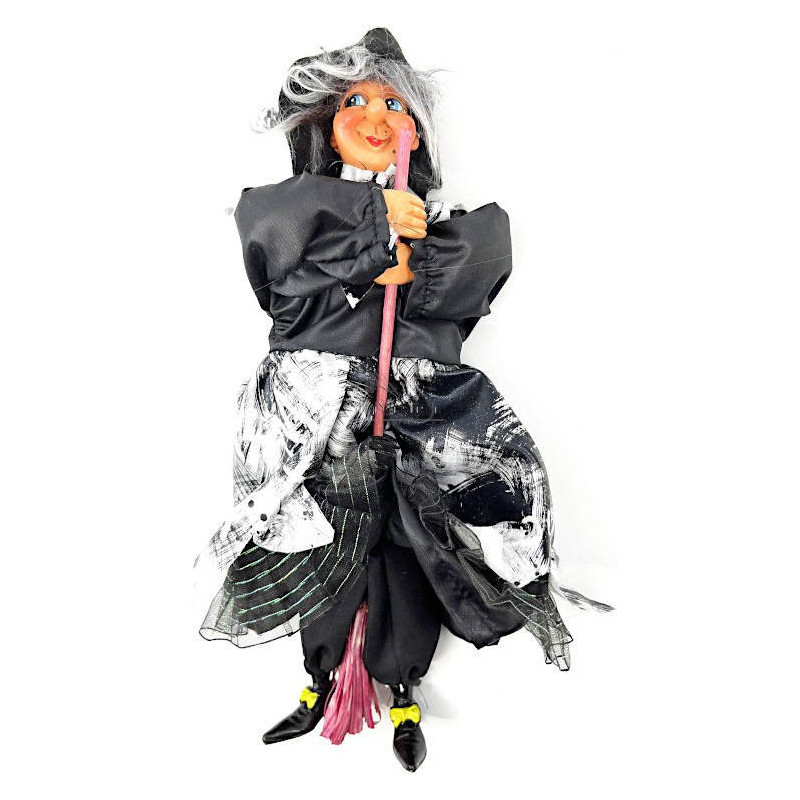 Alsatian Witch to hang in black satin dress 25 cm