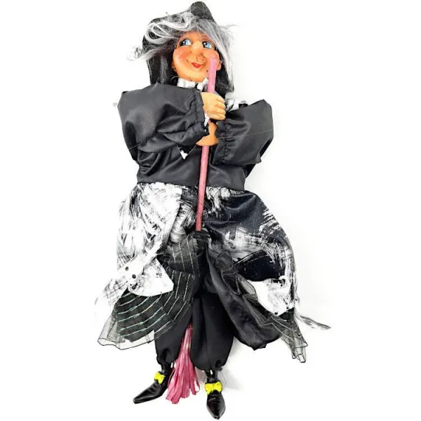 Alsatian Witch to hang in black satin dress 25 cm