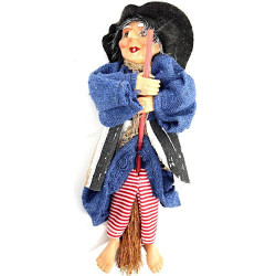 Sorcière Alsace robe bleue et rayures 20 cm