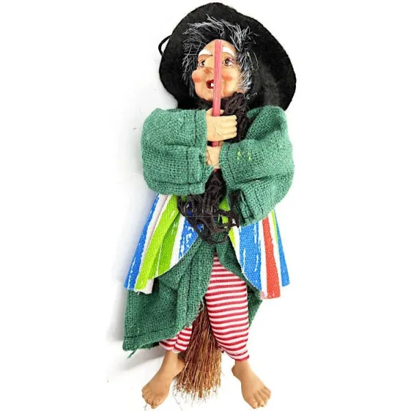Sorcière d'Alsace robe verte et rayures multi-couleur 20 cm
