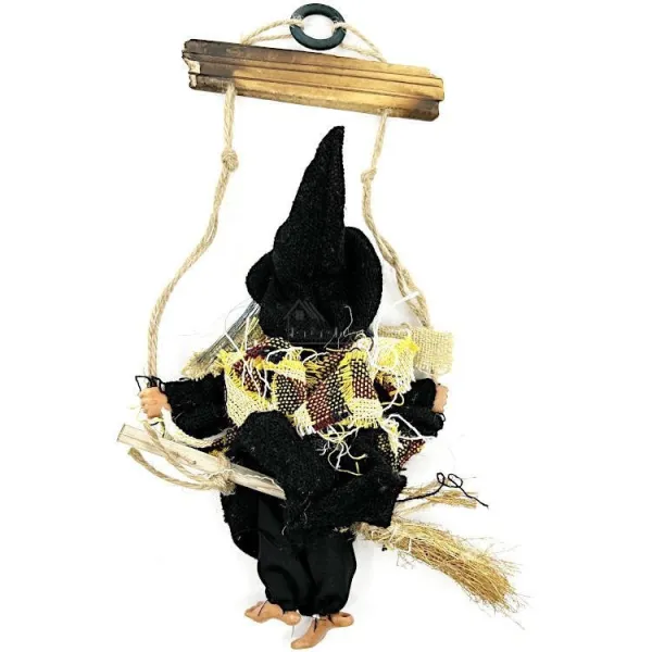 Black Alsatian witch with scarf to hang Welcome 28 cm