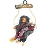 Sorcière d'Alsace anthracite avec foulard suspendue bienvenue 28 cm