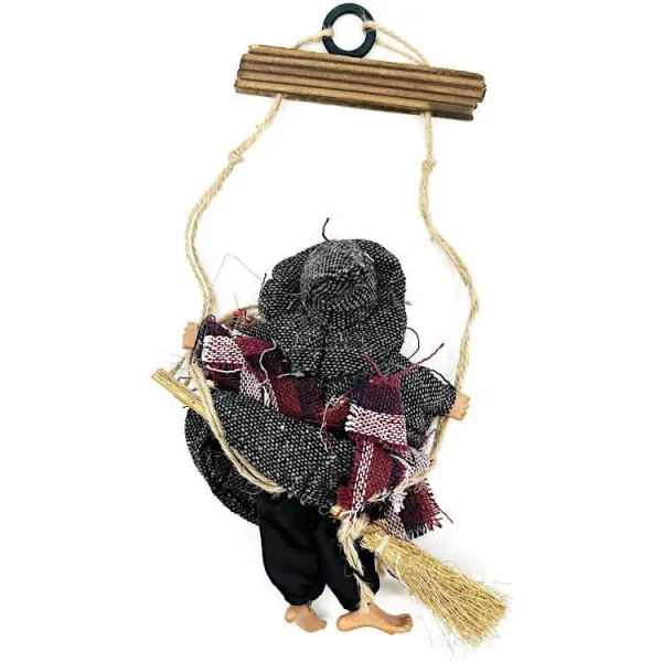 Sorcière d'Alsace anthracite avec foulard suspendue bienvenue 28 cm