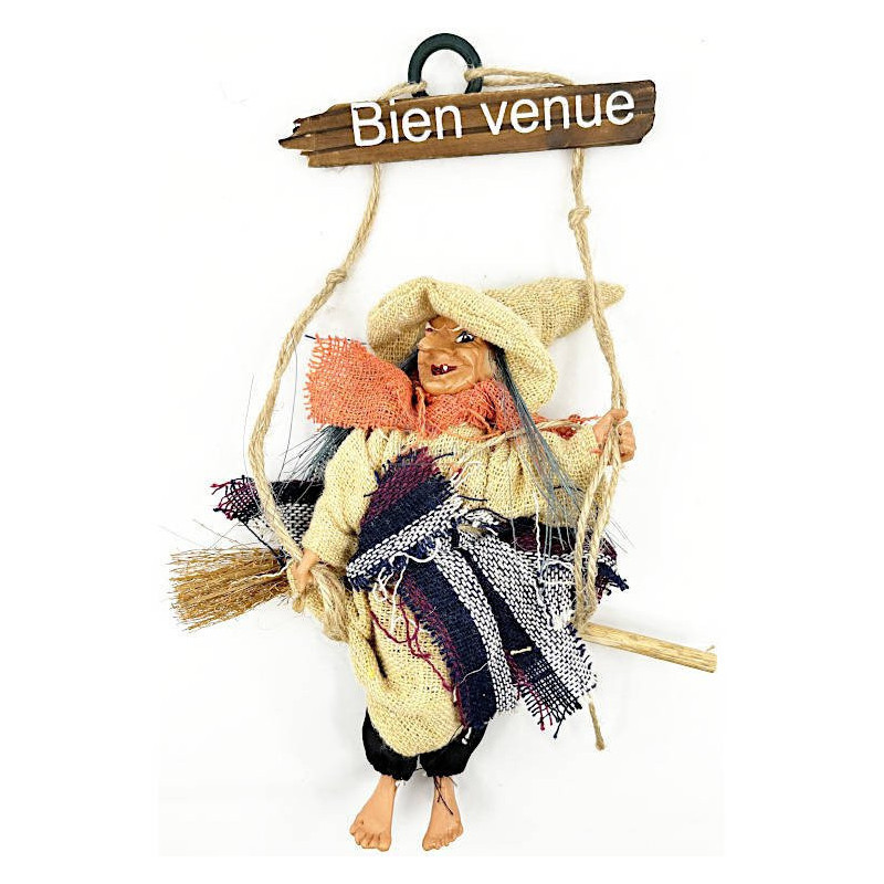 Beige Alsatian witch with scarf hanging welcome 28 cm