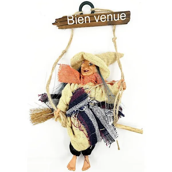 Beige Alsatian witch with scarf hanging welcome 28 cm