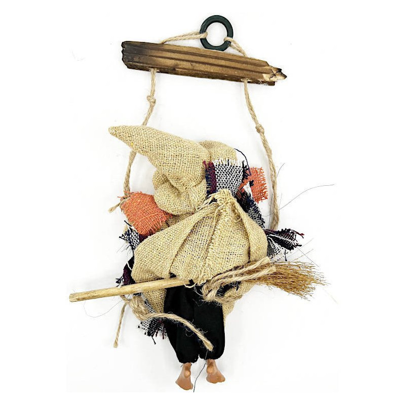 Sorcière d'Alsace beige avec foulard suspendue bienvenue 28 cm