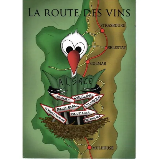 Carte Postale Cigogne La Route des Vins