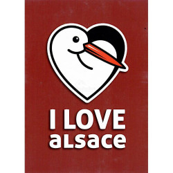 Postkarte roter Hintergrund Storch I Love Alsace