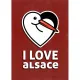 Carte Postale fond rouge Cigogne I Love Alsace