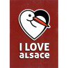 Carte Postale fond rouge Cigogne I Love Alsace