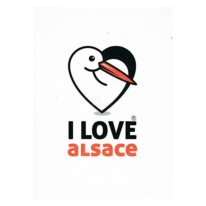 Postkarte weißer Hintergrund Storch I Love Alsace