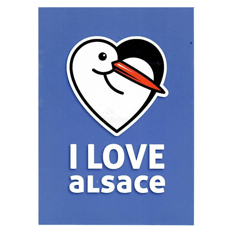 Postcard blue background Stork I Love Alsatian Stork