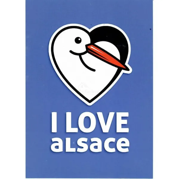 Carte Postale fond bleu Cigogne I Love Alsace