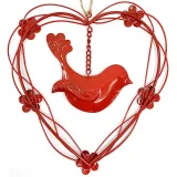 Coeur d'Alsace en Métal rouge avec Oiseau en suspension
