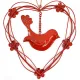 Coeur d'Alsace en Métal rouge avec Oiseau en suspension