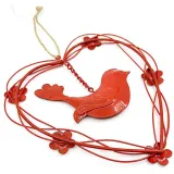 Heart of Alsace in red Metal with Bird in suspension