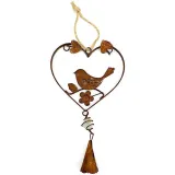 Coeur d'Alsace en Métal rouillé avec Oiseau et Clochette