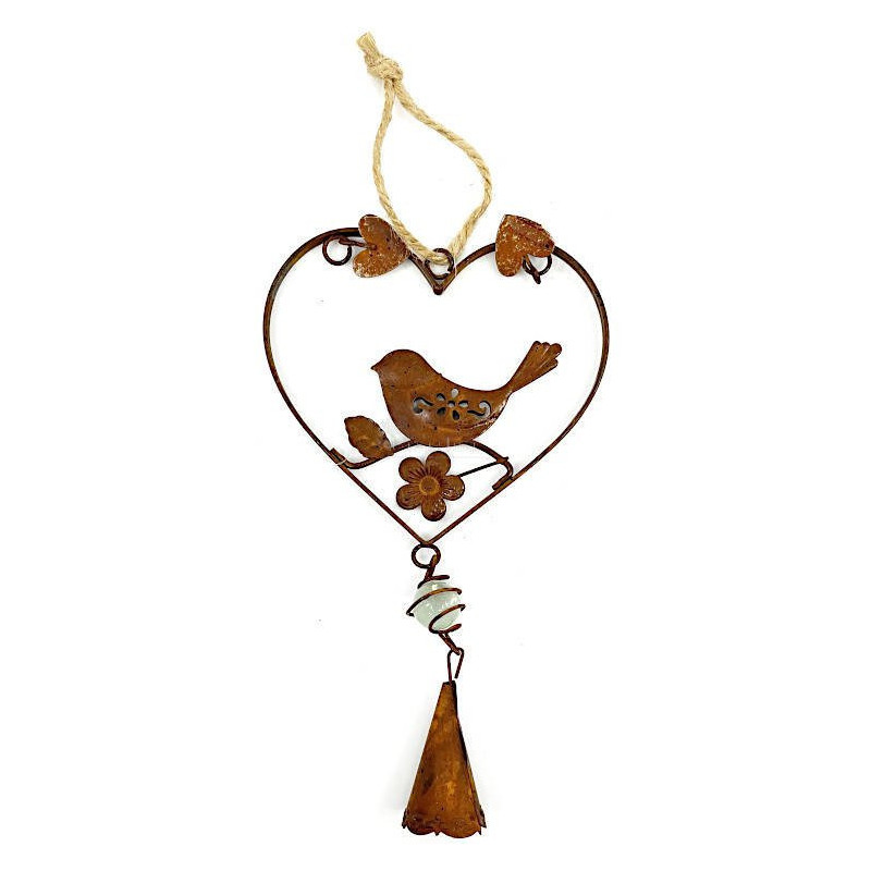 Rusted Metal Heart of Alsace with Bird and Bell