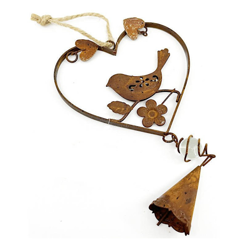 Rusted Metal Heart of Alsace with Bird and Bell