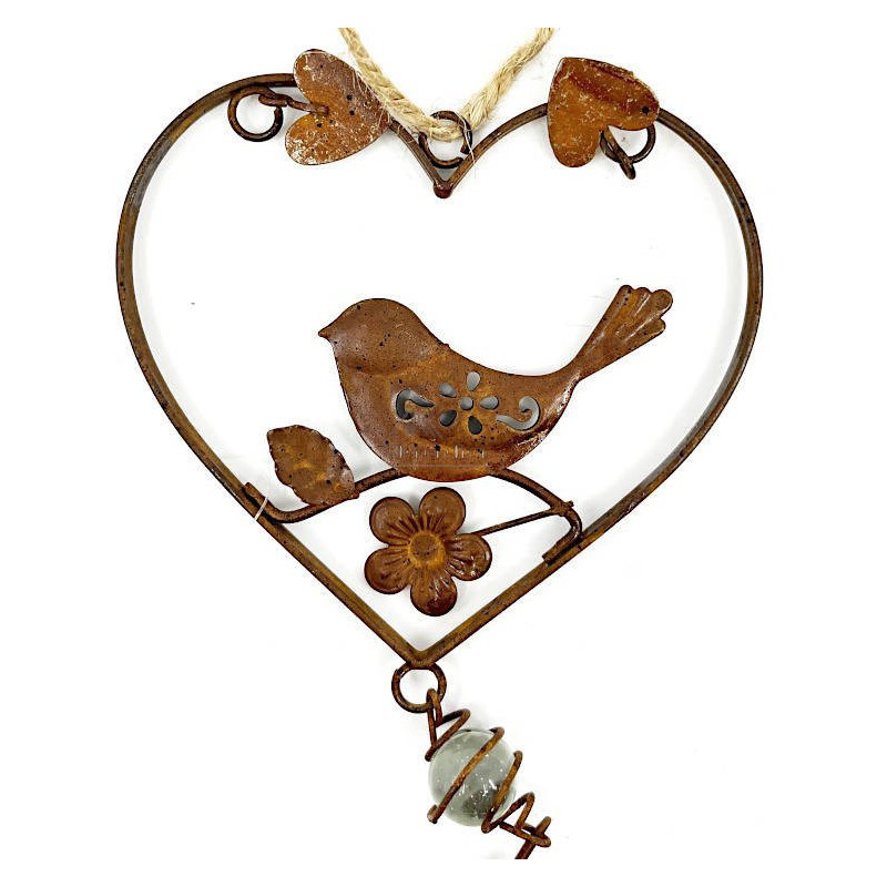 Rusted Metal Heart of Alsace with Bird and Bell