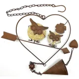 Coeur d'Alsace en Métal rouillé avec Chouettes et Clochette