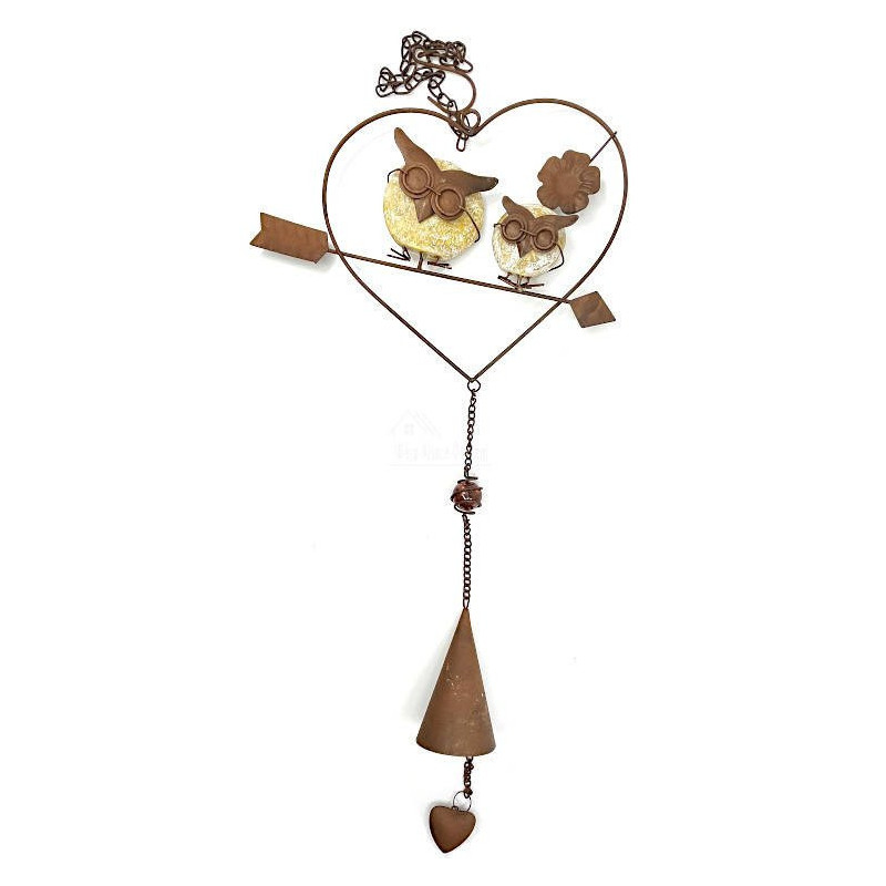 Rusted Metal Heart of Alsace with Owls and Bell