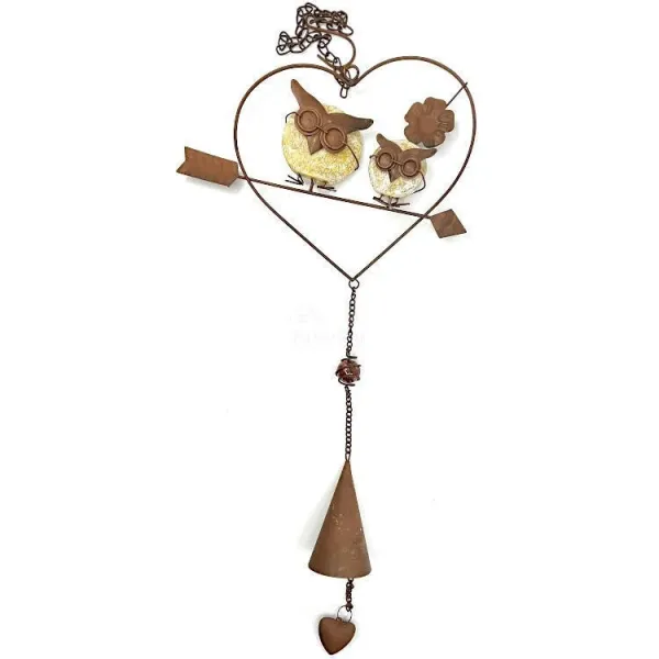 Rusted Metal Heart of Alsace with Owls and Bell